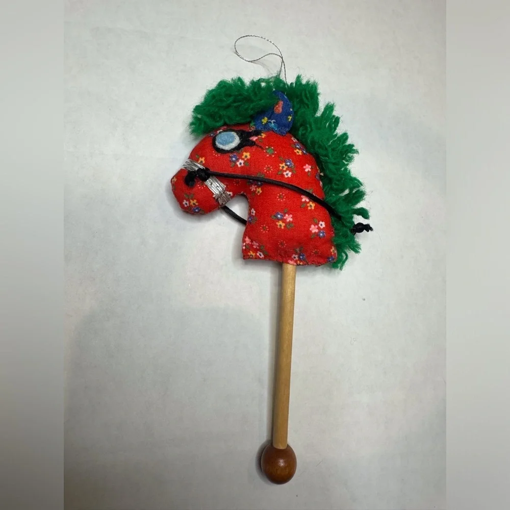 Vintage Wood‎ Stuffed Fabric Stick Horses Christmas Tree Ornaments